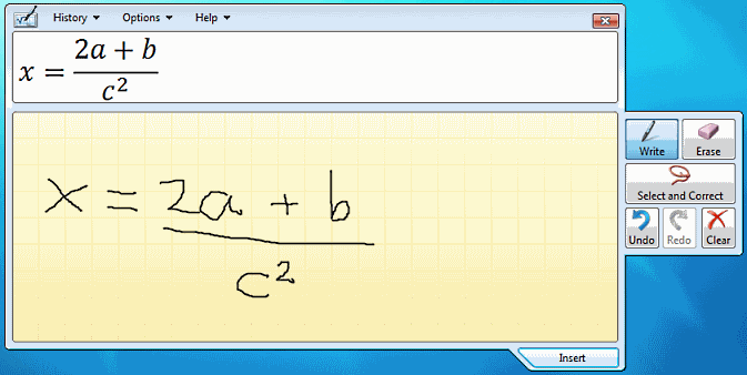 Windows 7 Math Input Panel