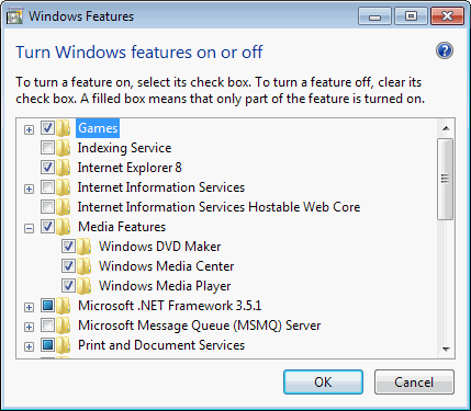 Turn Windows features on or off