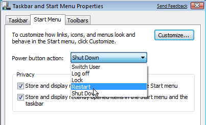 Start menu power button