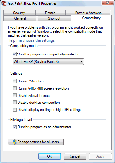 Windows compatibility mode