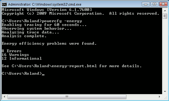 Windows 7 energy report