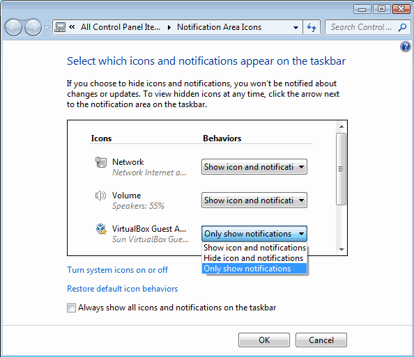 Windows 7 notification area