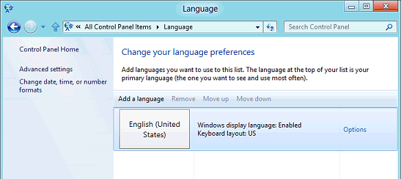 Windows 8 language settings