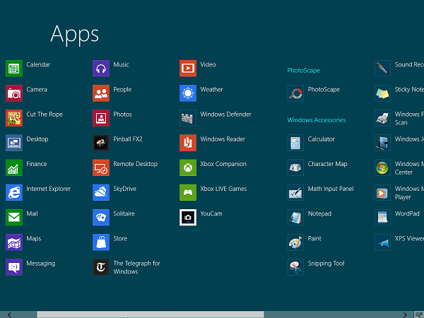 Windows 8 apps screen