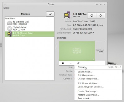 Format a disk in Lunux