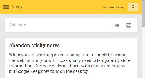 Google Keep on the Windows desktop