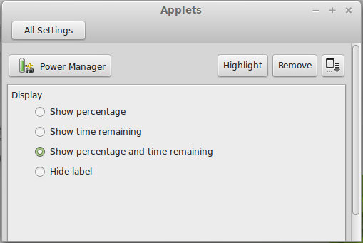 Battery gadget settings in Linux