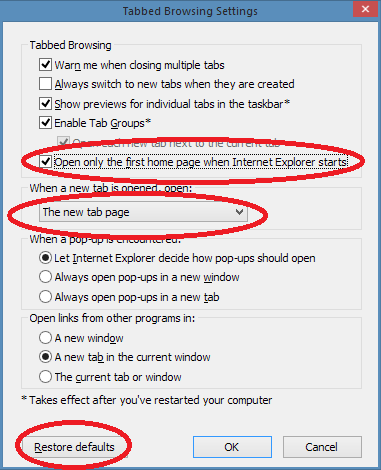 Internet Explorer settings