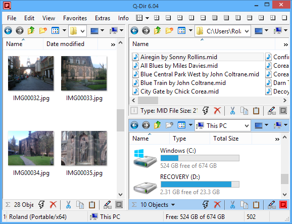 Multi-pane views with Q-Dir