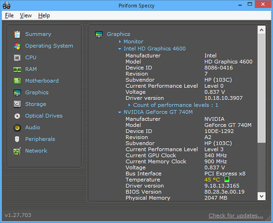 Speccy hardware listings