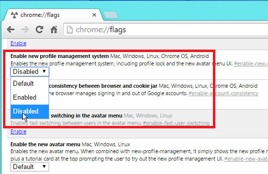 Chrome flags settings