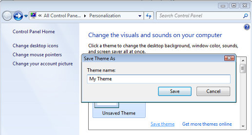 Save a Windows theme to disk