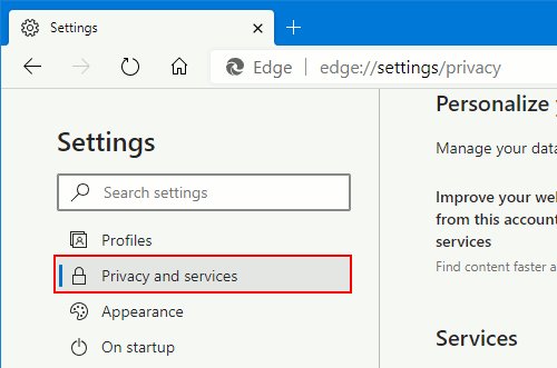 Settings in Edge Browser in Windows