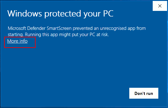 Windows SmartScreen warning