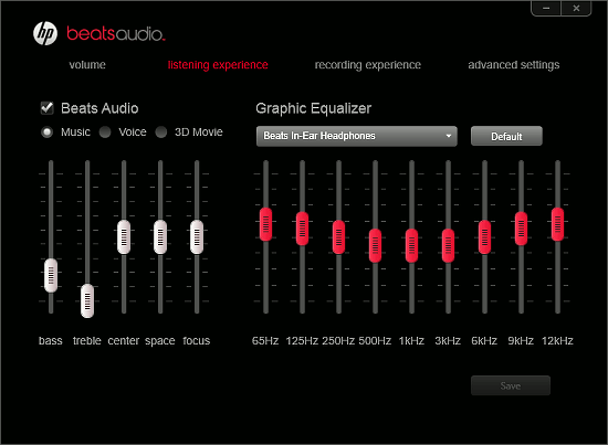 Beats Audio control panel