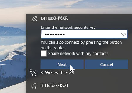 Wi-Fi password sharing in Windows 10