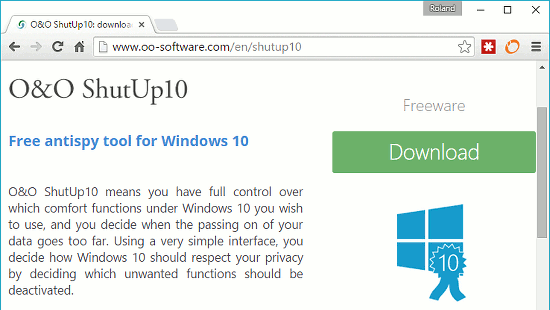 O&O ShutUp10 privacy tool