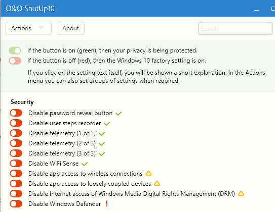ShutUp10 Windows 10 privacy
