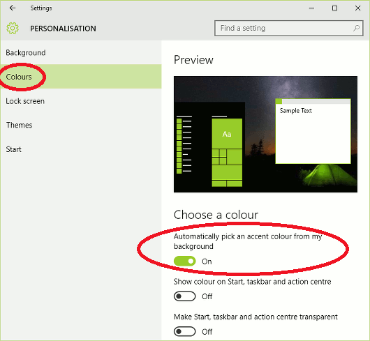 Windows 10 colour scheme