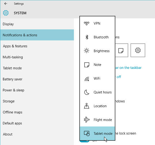 Windows 10 Quick Actions