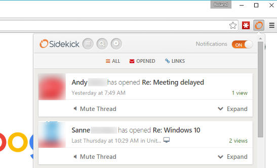 Sidekick Gmail notifications
