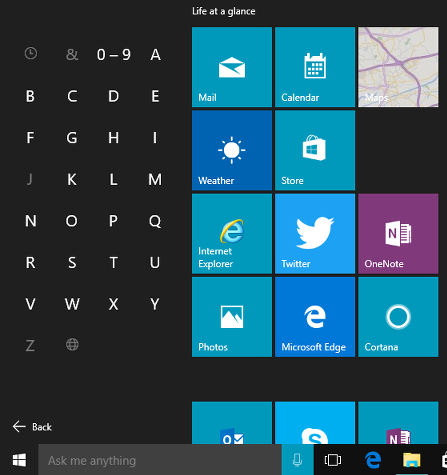 Windows 10 Start menu