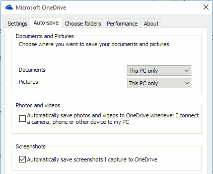 OneDrive settings