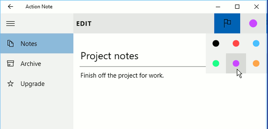 Action Note app for Windows 10