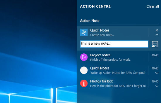 Action Note app for Windows 10