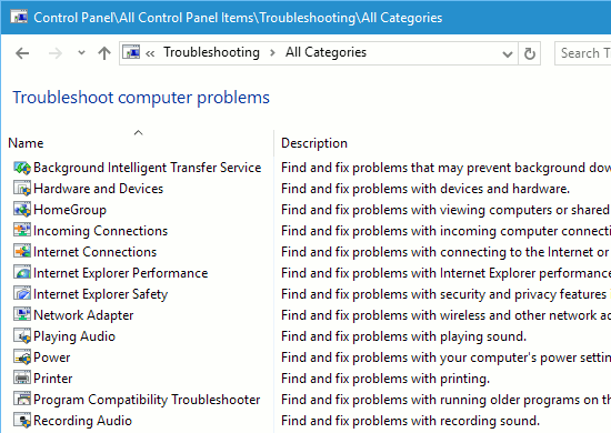 Windows Troubleshooters