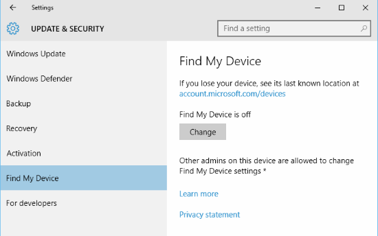 Windows 10 Find My Device