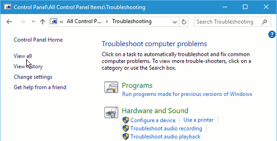 Windows troubleshooters