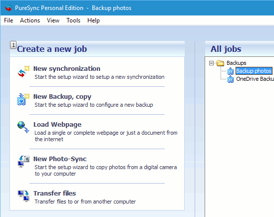 PureSync backup for Windows