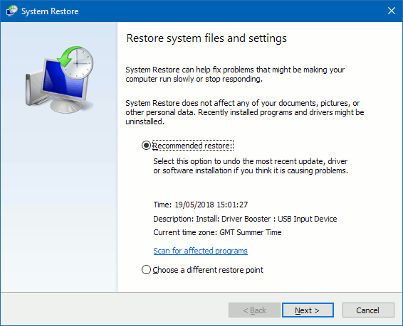System Restore in Windows