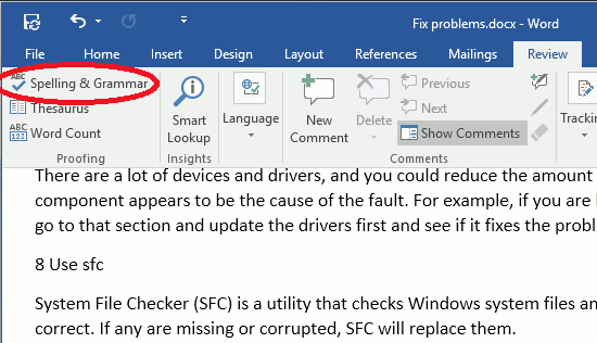 Check Word document for errors