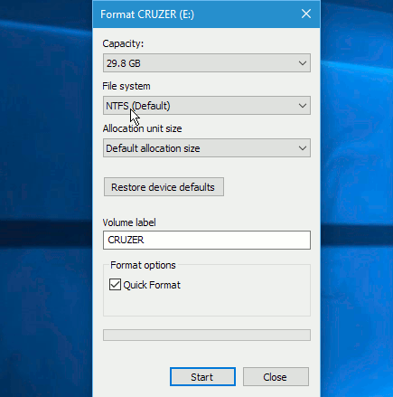 Format a disk drive in Windows