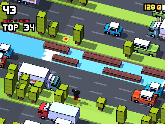 Help Mickey to cross the busy road in this scene from Disney Crossy Road