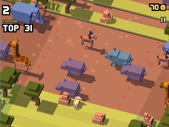 Watch out for the elephants and giraffes as you try to get from one side to the other in Disney Crossy Road