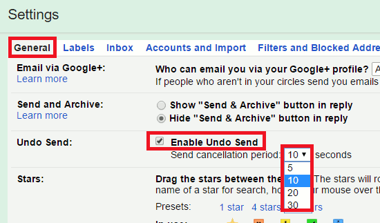 Enable Undo Send in Gmail settings
