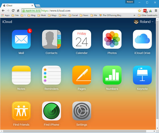 The iCloud website in Chrome on Windows
