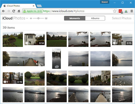 The Photos app at the iCloud website in Chrome on Windows