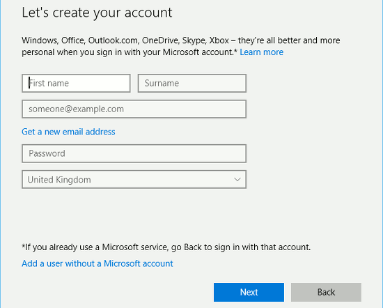 Add a new user account in Windows 10