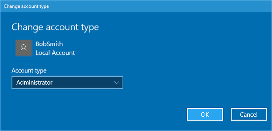 Create an administrator account in Windows 10