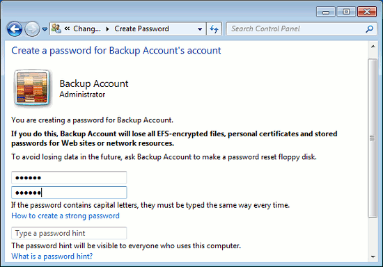 Add a password to a user account in Windows 7
