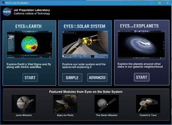 NASA's Eyes space exploration app running on Windows