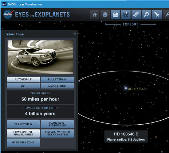 NASA's Eyes space exploration app running on Windows