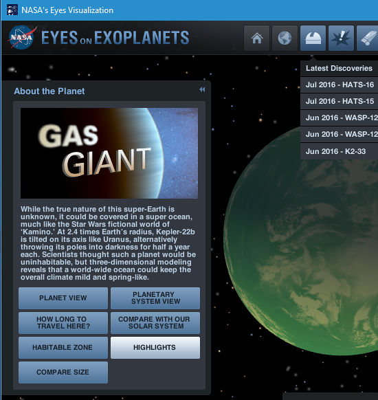 NASA's Eyes space exploration app running on Windows