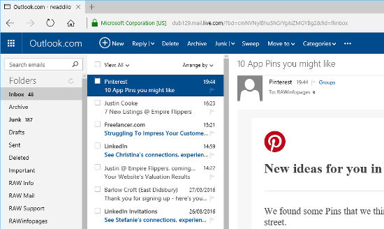 Web mail using the Outlook.com website