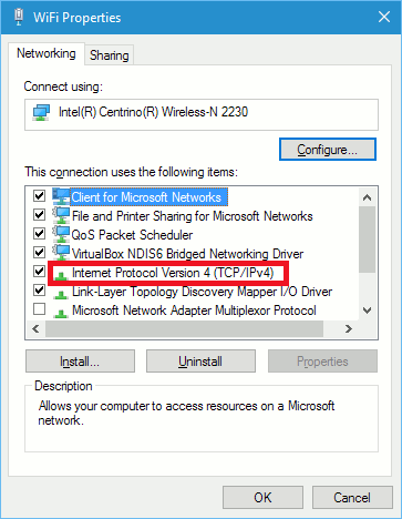 Wi-Fi properties in Windows