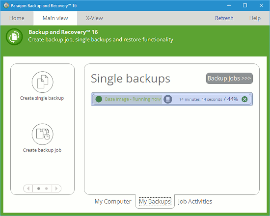 Backing up the PC's disk with Paragon Backup and Recovery 16